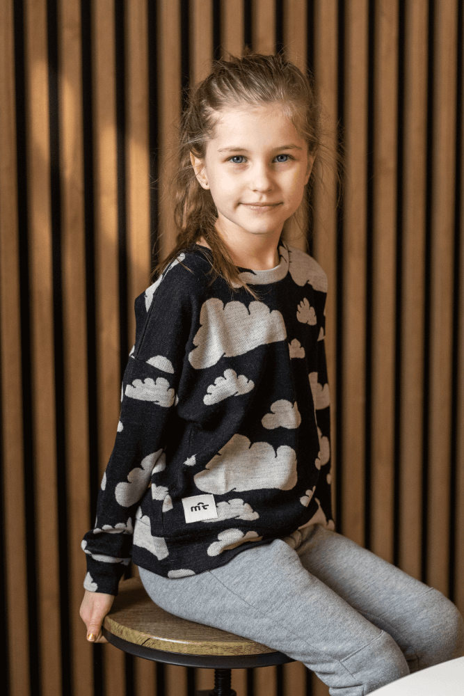 Merino blouse with clouds for children - MeriTales image 1