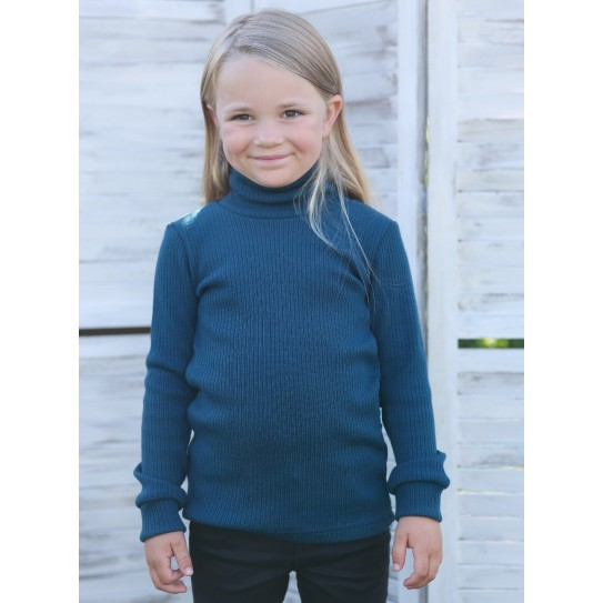 Green rose rib merino wool turtleneck sweater for kids - Green Rose image 1