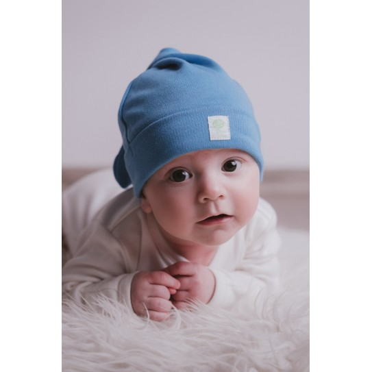 Merino wool "smurf" hat for newborns - Green Rose image 1