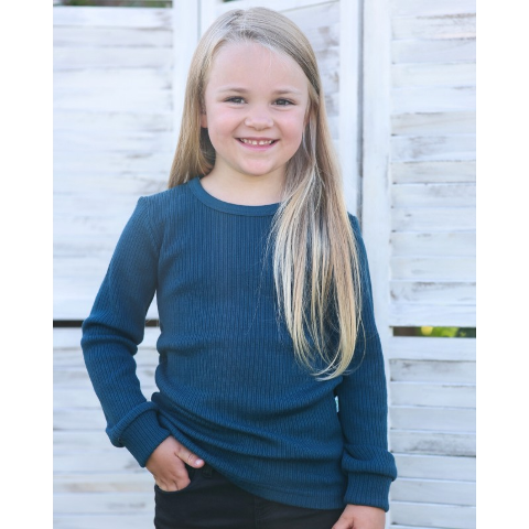 Green rose rib merino wool sweater for kids - Green Rose image 1