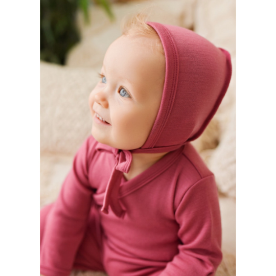 Merino wool bonett hat for newborns - Green Rose image 3