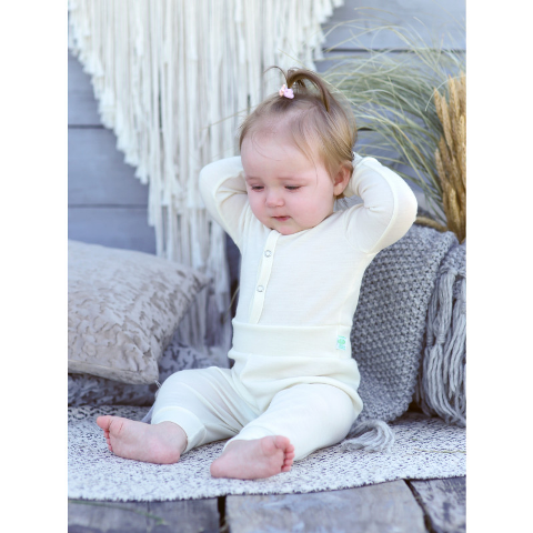 one-piece merino wool pyjamas for kids - Green Rose image 3