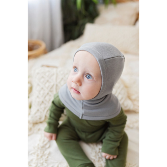 Merino wool hat  with neckwarmer for children - Green Rose image 2