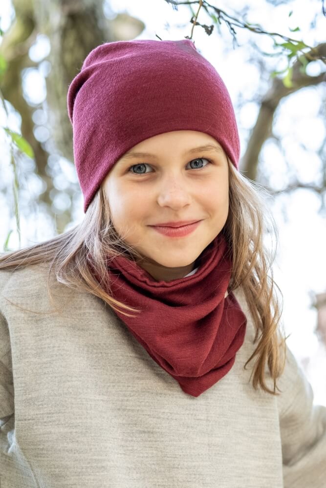 Merino wool kids hat burgundy - MeriTales image 1