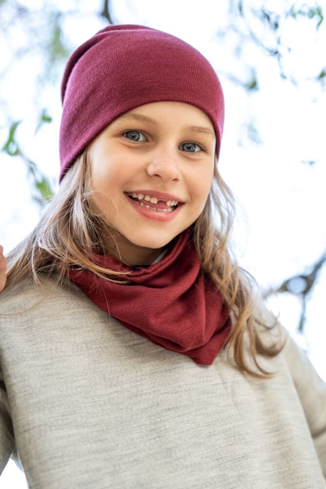 Merino wool kids hat burgundy - MeriTales image 2