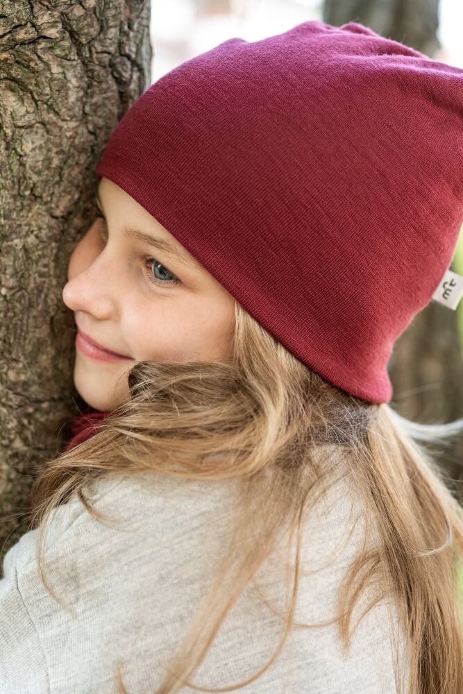 Merino wool kids hat burgundy - MeriTales image 4